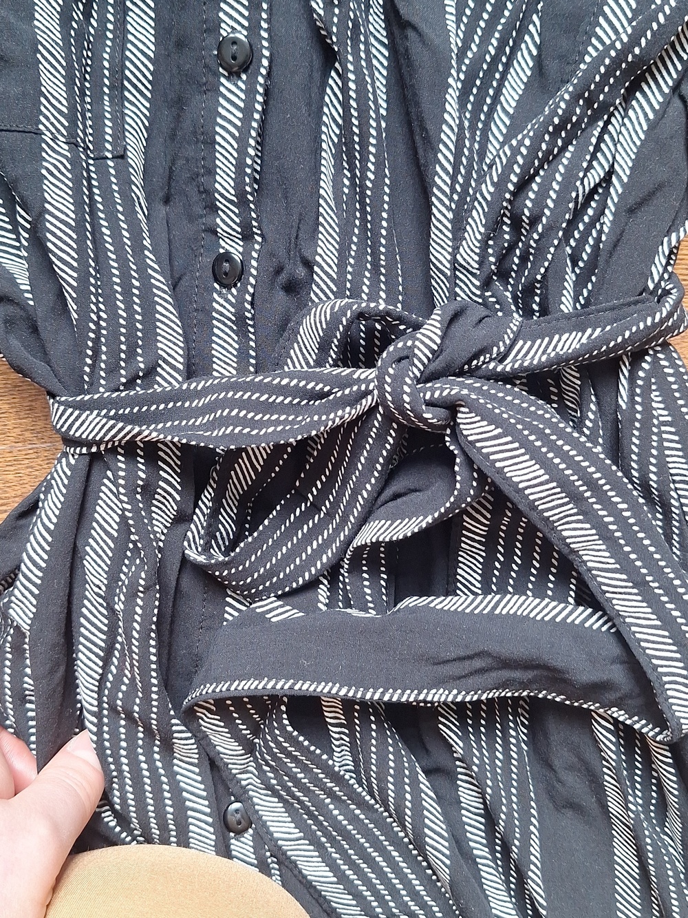 Reitmans Black and White Vertical-Stripe Midi Shirt Dress - Picture 6 of 8